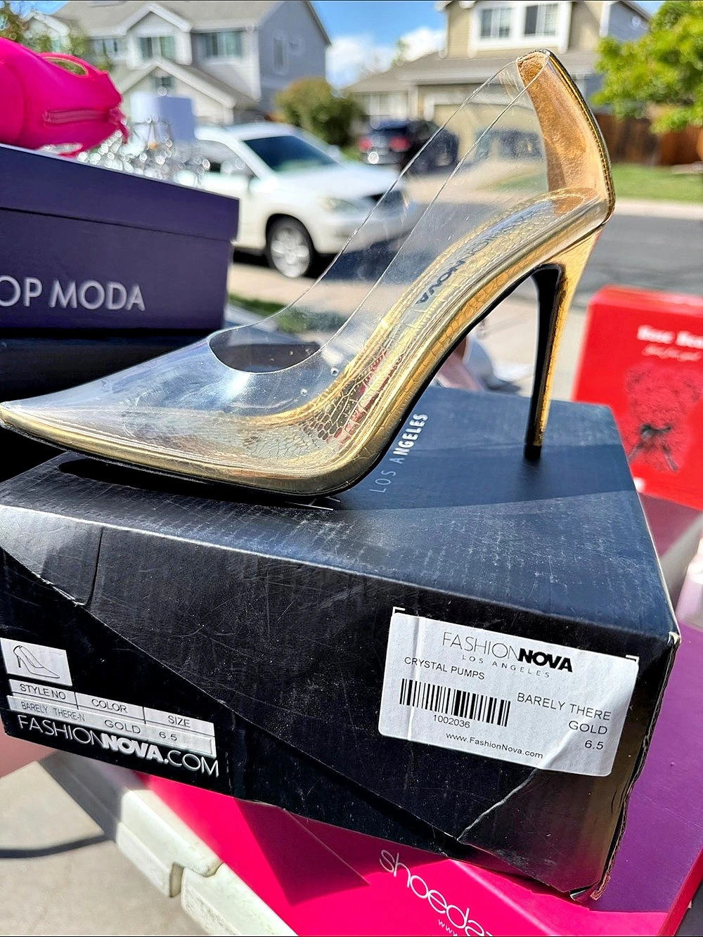 Fashion Nova Crystal Pumps Clear & Gold US 7